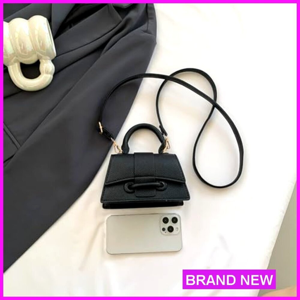Mini Top Handle Crossbody Bag Vegan Leather Tiny Clutch with Strap - Picture 3 of 7
